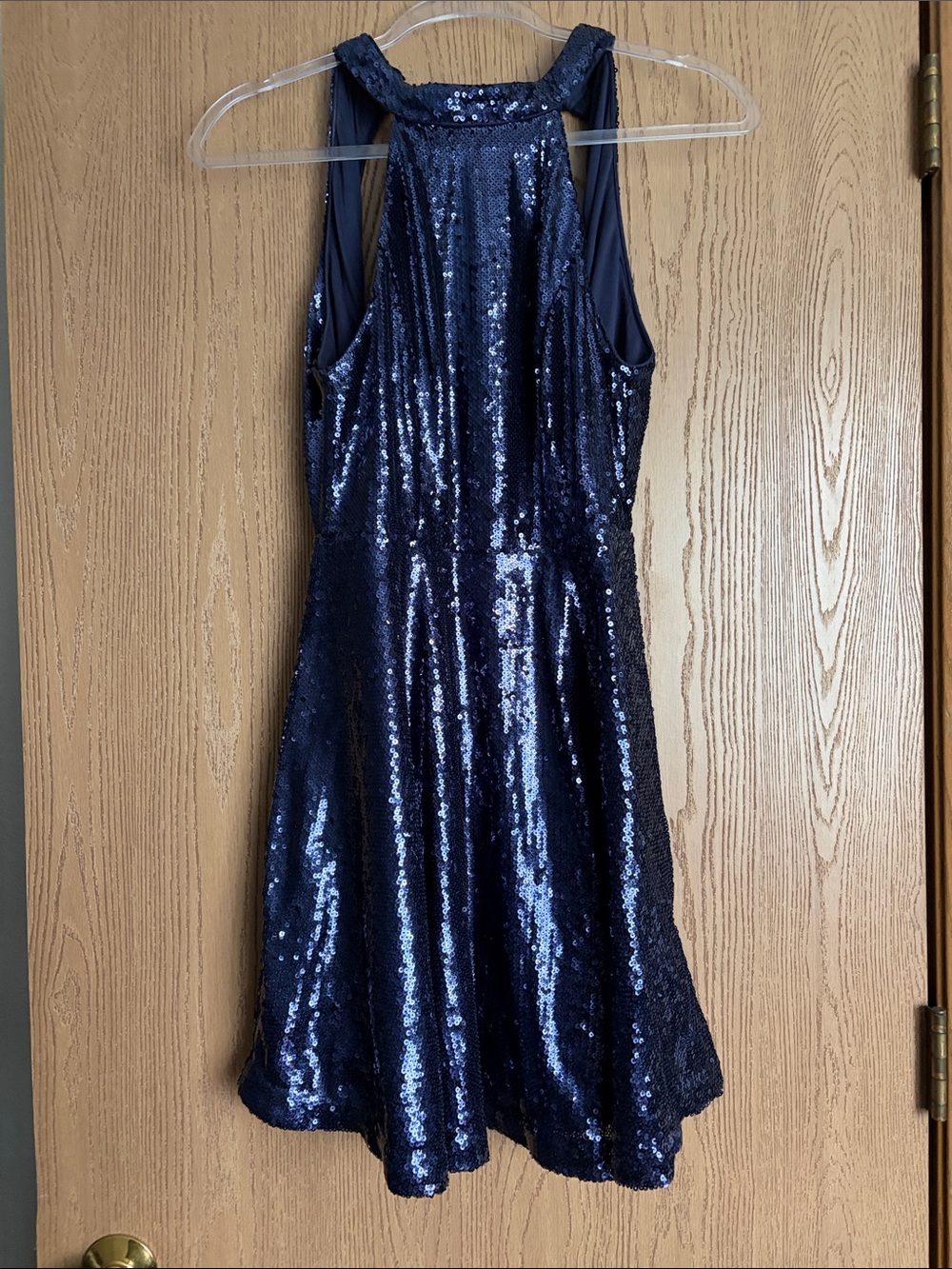 Navy Sequin Halter Fit & Flare Dress